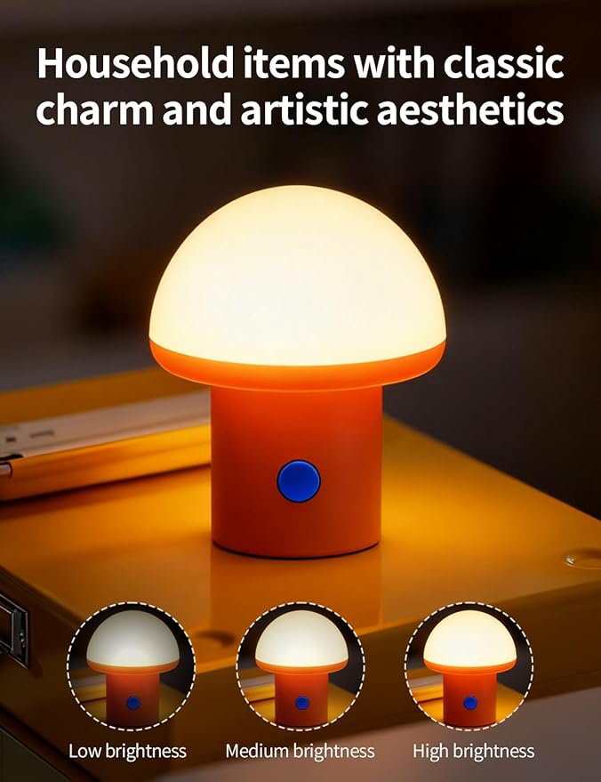 Sgohevn LED Night Light for Bedroom - Cute Mushroom Mini Desk Lamp with 3 Brightness Levels, USB Rechargeable & Portable Bedside Lamp for Kids and Nursery Christmas Gifts for Birthday