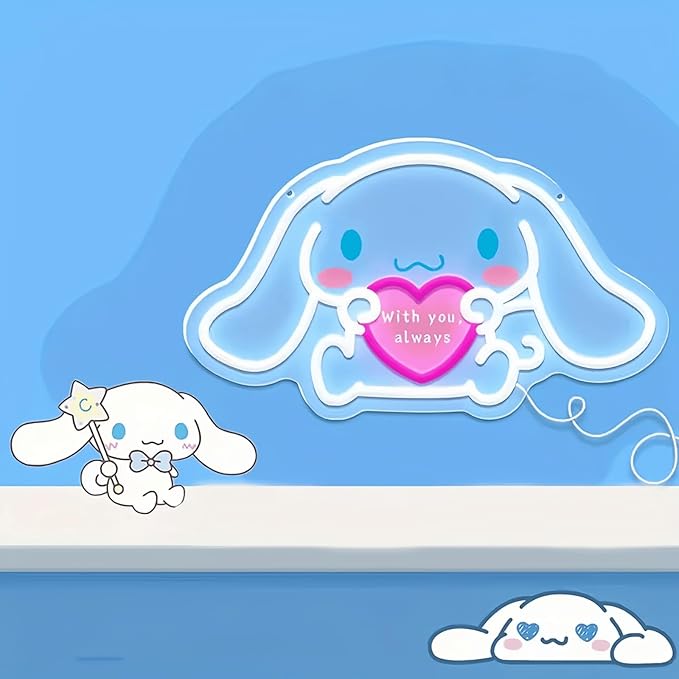 THIIXDAI Cinnamoroll Neon Sign for Room Decor, USB Powered LED Lights with Dimmable, Japanese Cartoon Dog Neon Signs, Cute Night Light Gifts for Children (15.7"L x 9"W)