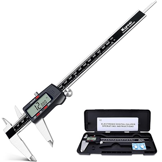 Kynup Digital Caliper, 8 Inch Micrometer Caliper Tool, Vernier Caliper with Stainless Steel Body, Large LCD Screen, Auto - Off Feature, Inch Metric Fraction Conversion (200mm)