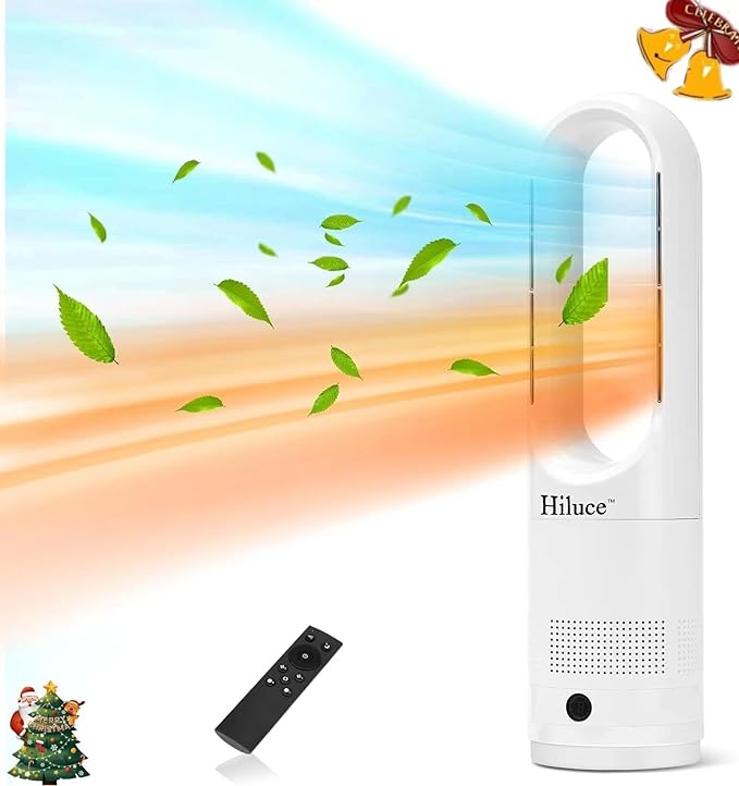 Hiluce All Season Bladeless Fan, 1400W Space Heater & 40W Tower Fan Combo with Remote,25dB Quiet Heater Fan Combo for Indoor Use,Tip Over and Overheat Protection 80°Oscillation,8Levels, 9H Timer,22"