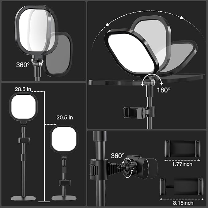 2 Packs Video Conference Lights for Zoom Meeting, LitONES Podcast Lighting Kit for Working from Home Office, Desktop Video Light with Stand and Phone Holder CRI 97.8