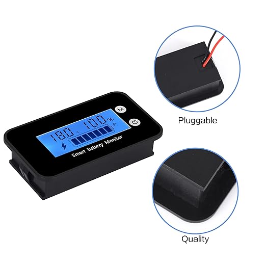 SUPNOVA Waterproof Battery Monitor12v 24v 36v 48v 60v 72v ,Car Motorcycle Golf cart Battery Meter Digital Battery Capacity Remaining Capacity Percentage Tester with Buzzer Alarm and Temperature（Bule）