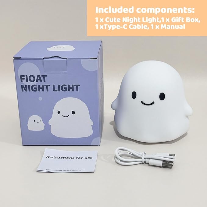 Rytinazzz Halloween Ghost Night Light, Color-Changing & 50-Hour Battery, Spooky-Cute Squishy Lamp for Kids, USB Rechargeable with Timer, Halloween Decor & Gifts