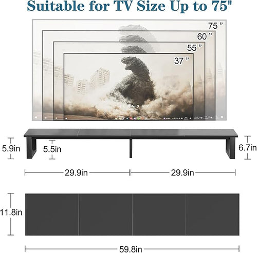 aboxoo 59" Large TV Riser Stand for 32-75 Inch TV, TV Shelf with Steel Legs, Tabletop TV Riser for Home Living Room, Study Office (Black)