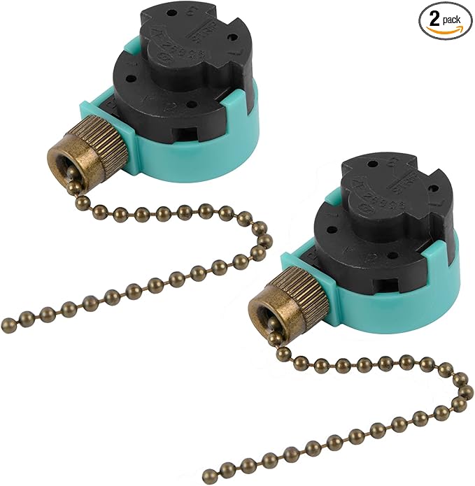 2 Pack Ceiling Fan Switch 3 Speed 4 Wire Zing Ear ZE-268S6, Ceiling Fan Pull Chain 4 Wire Fan Lamps Switch Compatible with Hunter Ceiling Fan (Bronze Pull Chain)