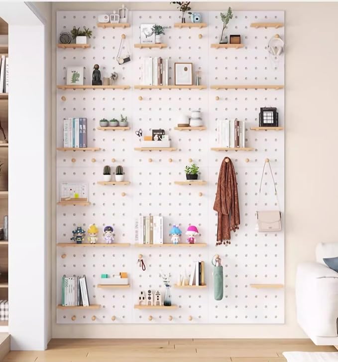 Natural Wood Wall Organizer Kit - 40x60CM Display Panel for Bedroom, Office, Study, Bathroom - Versatile Wall-Mounted Storage Solution
