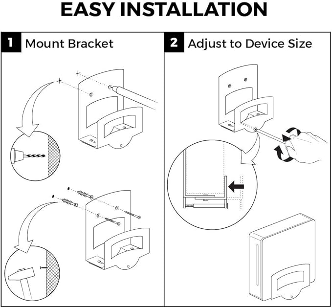HumanCentric Cable Box and Modem Mount, Adjustable Wall Mount for Small and Narrow Devices, Cable Boxes, Modems, DVD Players, Streaming Media Devices, Mount on The Wall Behind TV, Hardware Included