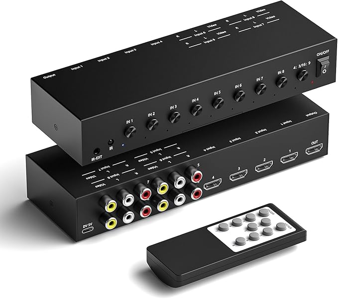 Dingsun 4 Way HDMI 2.0 to HDMI Switch + 4 Way RCA to HDMI Converter for Fire Stick，ROKU, N64, NGC, Wii, PS2/3/4/5, Xbox Series, Xbox ONE, Switch ect.