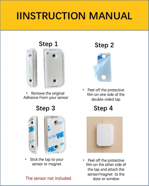 Adhesive Replacement Strips for Ring Contact Sensor 2nd Gen - Pre-Cut Double-Sided Tape 12-Pack (12Sensor&12Magnet Pads), No Cutting Needed, Secure Mounting for Door/Window Alarm Systems (24 Pack)