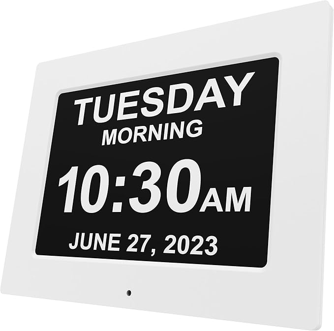【New 2025】 Dementia Clock Large Clock for Seniors, Digital Clock with Custom Alarms, Clock with Day & Date for Elderly, Large Number Digital Clock White Extra Large