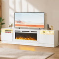 YISUFO 70" TV Stand with 36" Electric Fireplace, Large Modern Media Entertainment Center with Storage Cabinet and 12 Colors LED Lights for TVs Up to 80",All White