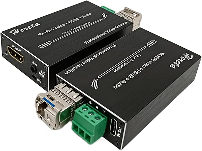 Hereta 4K HDMI Optical Video Extender 10.2Gbps Mini HD Fiber Converter with RS232 and Audio Extension of Distances Up to 20km Over Single-Mode Single Fiber SFP Optical Transceiver