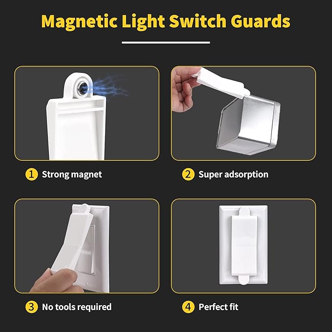 Magnetic Light Switch Guard Cover- PSZEZNZ Light Switch Outlet Covers for Flat Modern Wall Switches-Child Safety Protection(White,4 Piece)