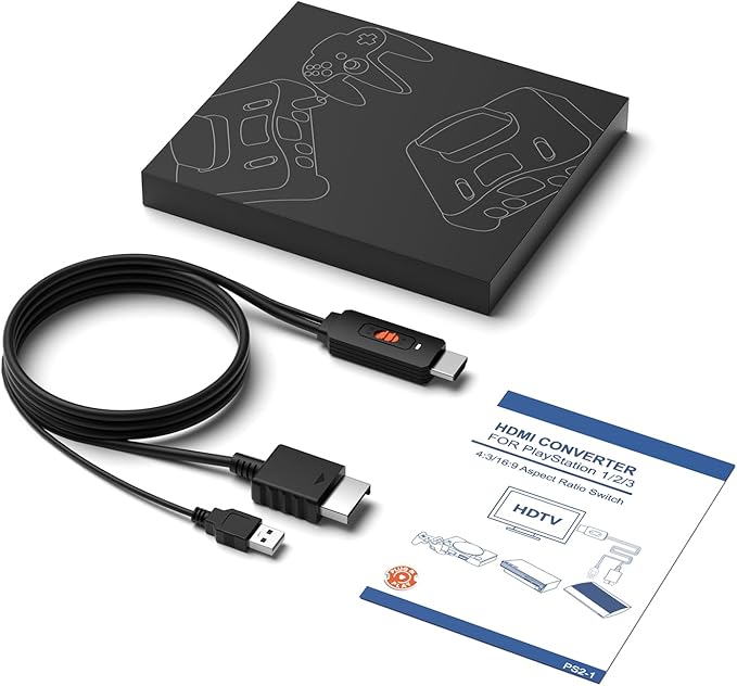 Arector HDMI Cable for PlayStation 2, PS2 to HDMI Adapter for HDTV HDMI Monitor, Supports All PS2 Display Modes