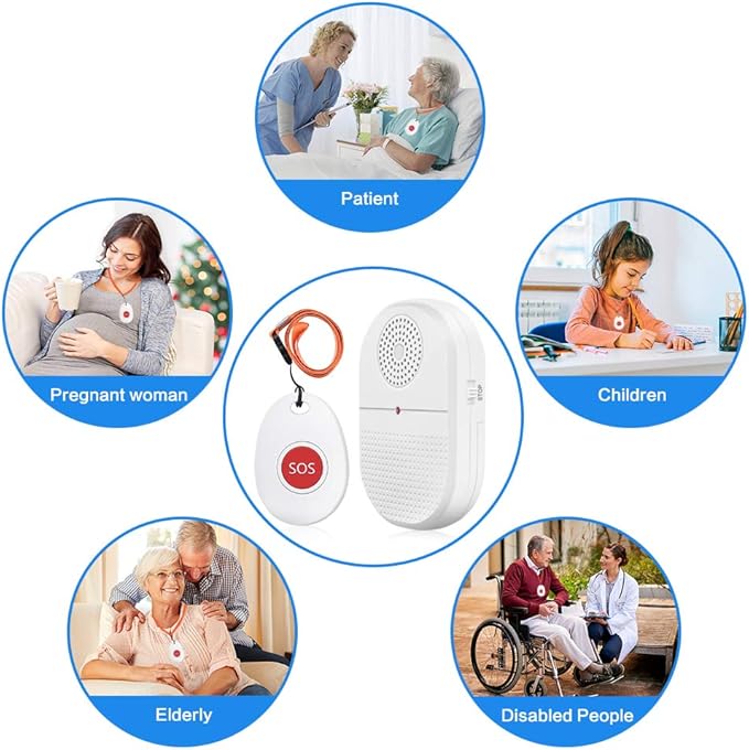 ChunHee Wireless Caregiver Pager Call Button Nurse Alert System Call Bell for Home/Elderly/Patient Emergency Vibration Pager 2 Transmitter+2 Receiver(800+Feet Operating Range)