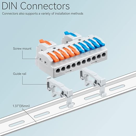 JANDECCN 6pcs DIN Rail Terminal Blocks, DIY Splicing Wire Connectors for Circuit Inline 28-12AWG (2 in 10 Out)