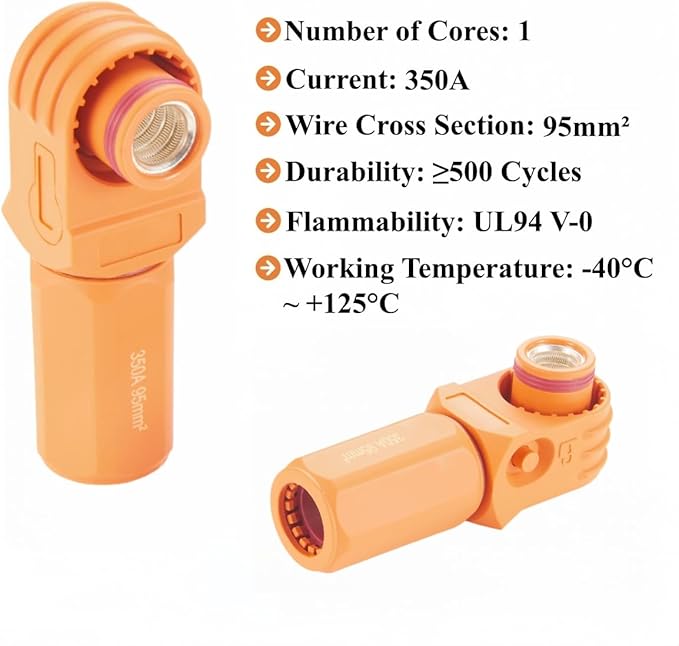 1 Set Battery Energy Storage Connector 350A 95mm² High Current HV Connectors Quick Plug Terminal Right Angle Plug and Socket IP67 Waterproof Power Adapter (Orange, 350A)