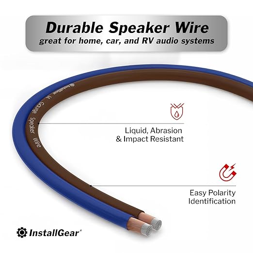 InstallGear 14 Gauge Speaker Wire Cable (500ft), 14 AWG Speaker Wire Cable, True Spec Soft Touch Cables - Use for Car Speakers Stereos, Home Theater Speakers, Surround Sound, Radio Wiring