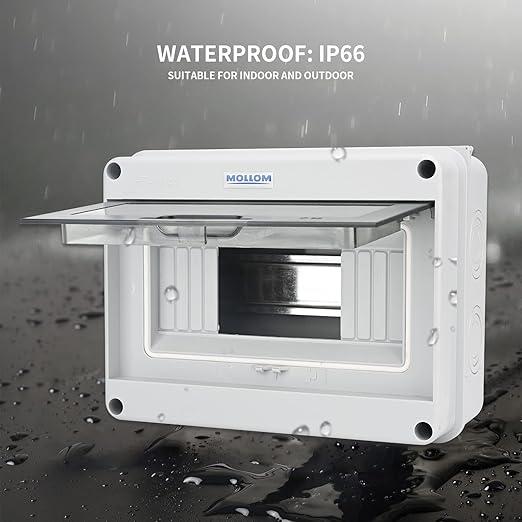 MOLLOM 8 Way Circuit Breaker MCB Distribution Protection Box with DIN Rail, IP65 Waterproof,for Indoor and Outdoor
