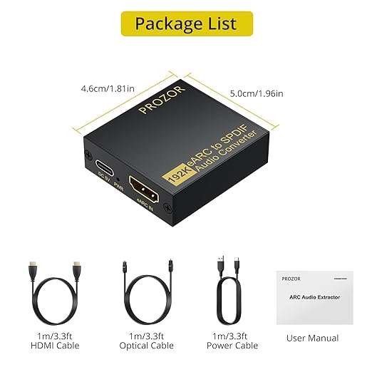 PROZOR eARC/ARC to Optical Audio Extractor, Enhanced eARC Audio Converter Supports Dolby/DTS 5.1, 192KHz HDMI eARC/ARC to Optical Toslink Adapter for TV to Soundbar Amplifier Home Theater