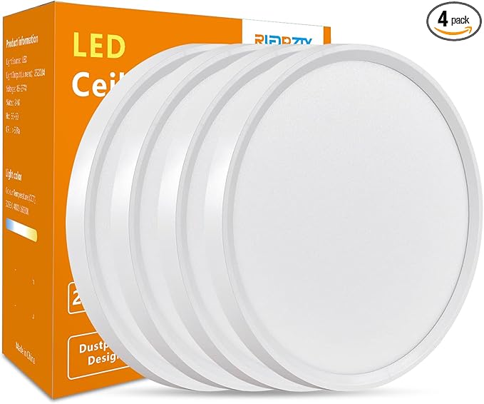 RLEDPZTX Led Flush Mount Ceiling Light,16 Inch 32w 3480lm,3000k/4000k/6000k 3CCT Selectable, Round Modern Flat Panel Super Slim Led Ceiling Light,for Living Dining Kitchen Bedroom Room (4Pack-White)