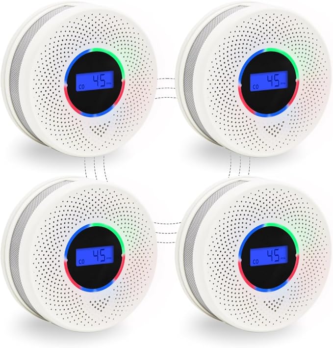 10-Year Battery Wireless Interconnected Smoke and Carbon Monoxide Detector, Smart Interlink Smoke CO Alarm with Digital Display, Fire and CO Combo Alarm for Home (4 Pack)