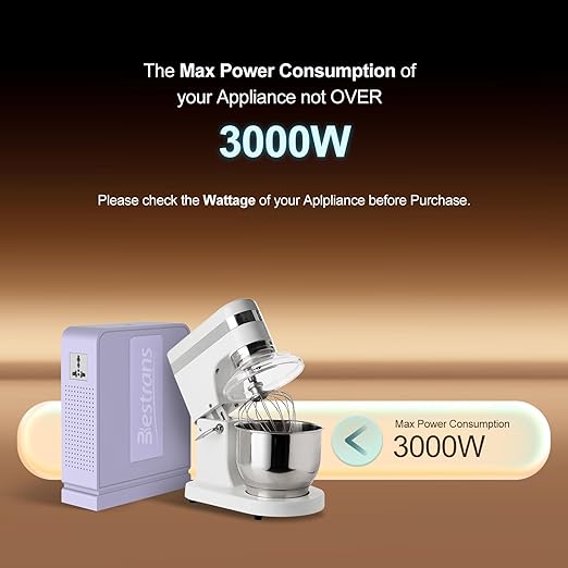 BESTRANS 3000W Step Up Transformer 110v to 220v Converter, Heavy Duty Voltage Converter 110v-120v to 220v-240v with Dual Outlets, Overload Protection & Ultra-Quiet for Home Appliances, Light Purple