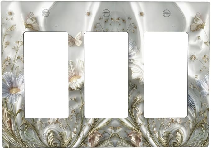 Bvtewkhz Boho Floral Wild Flower 3 Gang Triple Rocker Decorative Light Switch Covers Electrical Faceplate Switch Plates for Bathroom Kitchen Home