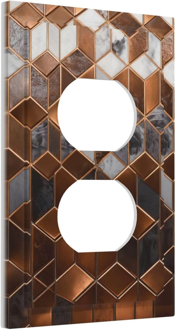 Bvtewkhz Brown Abstract Luxury Modern Geometric Cubic Marble Duplex Outlet Decorative Light Switch Covers Electrical Faceplate Switch Plates for Bathroom Kitchen Home