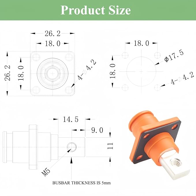 1 Set Battery Energy Storage Connector 100A 16mm² High Current HV Connectors Quick Plug Terminal Right Angle Plug and Socket IP67 Waterproof Power Adapter (Orange, 100A)