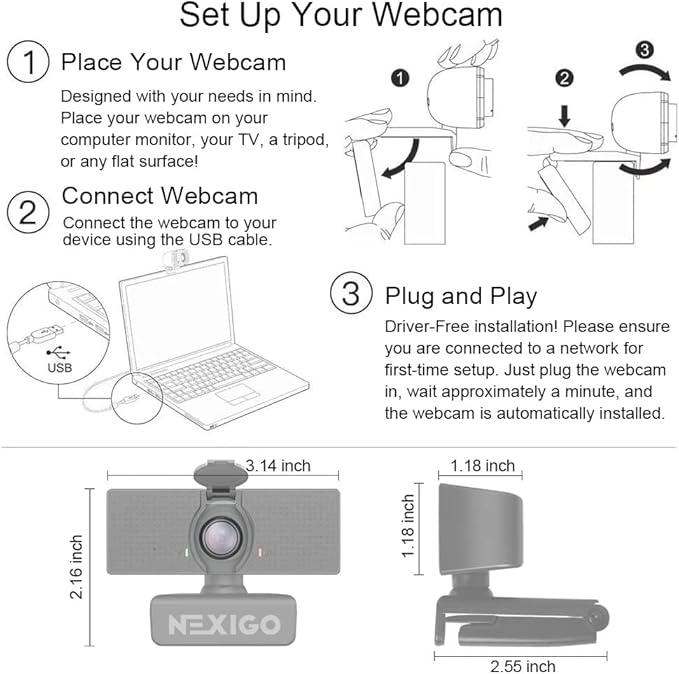 NexiGo N60 1080P Webcam with Microphone, Software Control & Privacy Cover, USB HD Computer Web Camera, Plug and Play, for Zoom/Skype/Teams, Conferencing and Video Calling