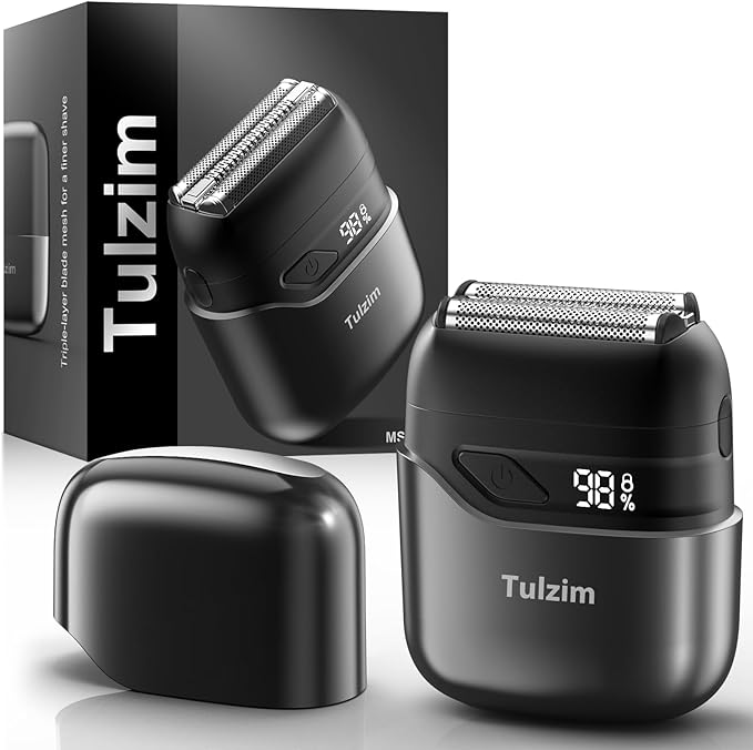 Tulzim Electric Foil Shaver for Men: Portable Electric Razor for Beard/Face - 3 Floating Blade LED Display USB-C Fast Rechargeable - IPX7 Waterproof for Travel & Home, Charcoal Black