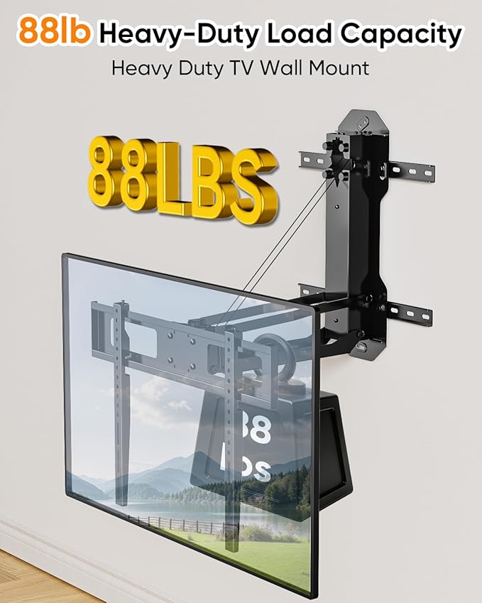 WHYFONE Motorized TV Mount with Remote for 32 to 85 inch Screen up to 88 lbs, Electric TV Mount Drop Down 17.7” Height-Adjustable on Fireplace, Max VESA 600x400mm, 8-16" Wood Stud/Brick/Concrete Wall