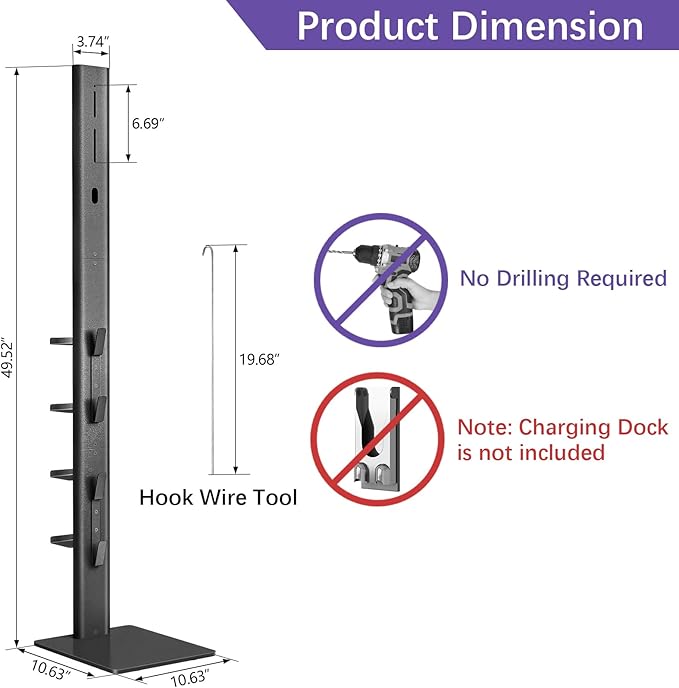 XIGOO Storage-Stand-Docking-Station-Holder Compatible with V15 Detect V11 V10 V8 V7 V6 Cordless Vacuum Cleaners, Stable Metal Organizer Rack(White, 5 Hooks)