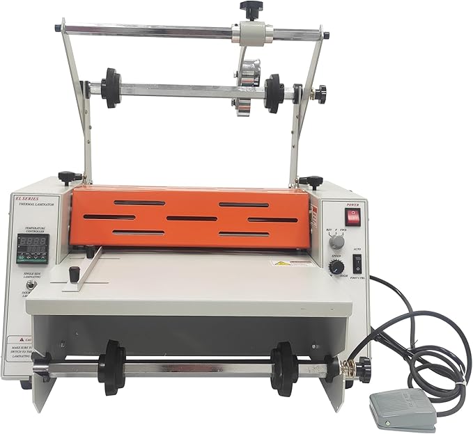 WYDDDARY 14.17"/360MM Electric Steel Roller Thermal Laminator with Slitting Cutter Hot Cold Roll Laminator Adjustable Temp 60-130℃ Electric Laminating Machine for Single/Double Sided Laminating 110V