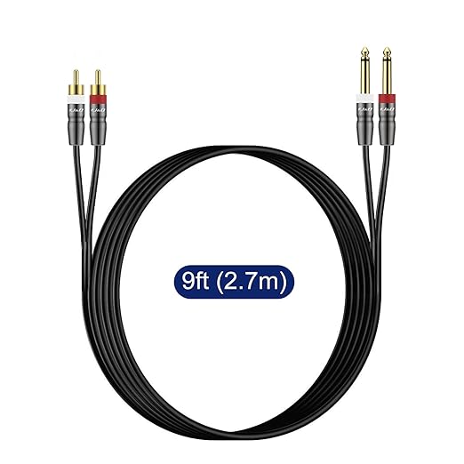 J&D Dual 1/4 inch TS to RCA Cable, 9 feet, Heavy Duty Audio Interconnect, Compatible with AV Receiver, Speaker, Amplifier