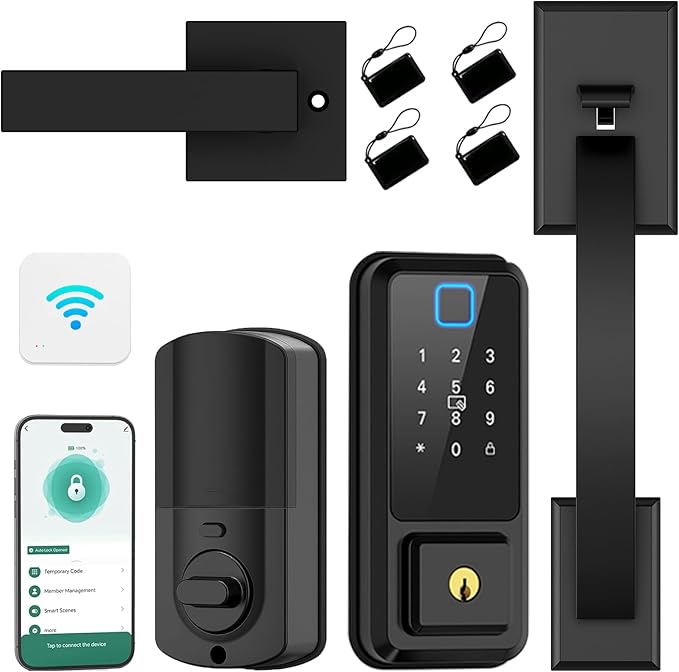 CINOP Smart Locks for Front Door with Handle Set, App Control, WiFi Front Door Lock Touchscreen keypad, Keyless Entry Door Lock Fingerprint Deadbolt, Auto Lock (Black)