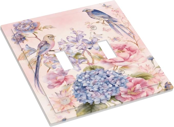 Bvtewkhz Floral Birds Morris 2 Gang Double Toggle Decorative Outlet Covers Light Switch Plate Electrical Receptacle Switchplate For Bathroom Kitchen Bedroom