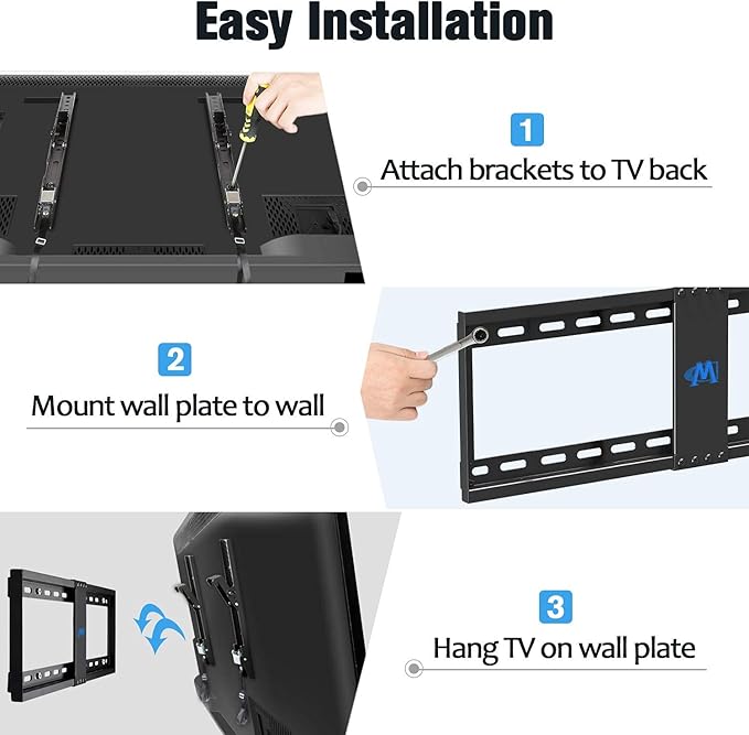 Mounting Dream TV Wall Mount for 37-70 Inch Flat Screen TV - Tilting, Low Profile Space Saving - Max VESA 600 x 400, 132lbs MD2868-LK
