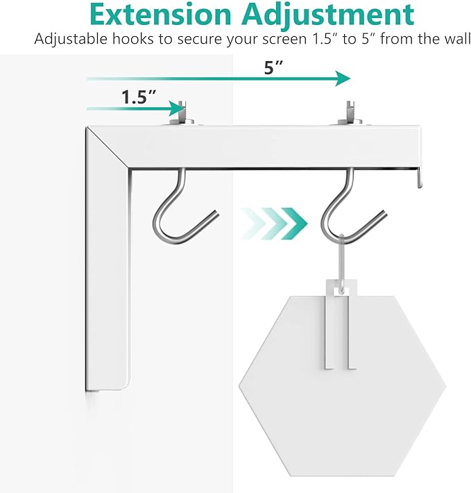 WALI Universal Projector Screen Ceiling Mount, Wall Hanging Mount L-Brackets, 6 inch Adjustable Extension with Hook Kit, Perfect Projector Screen Placement Hold up to 66 lbs (PSM001-W), White
