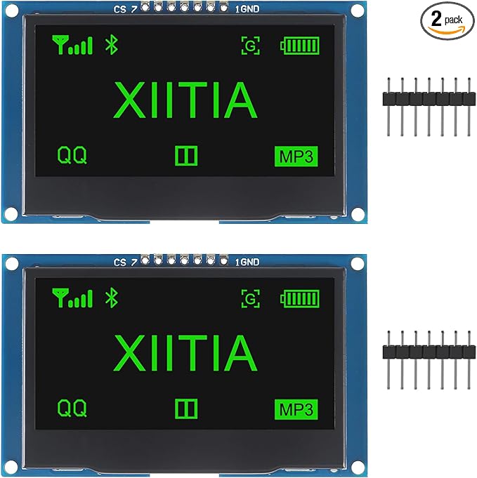 XIITIA 2pcs 2.42 inch 128x64 OLED LCD Display Module SSD1309 7 Pin SPI/IIC I2C Serial Interface for Arduino UNO R3 (Green Light)