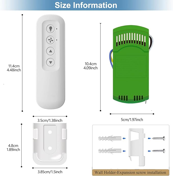 99770 Ceiling Fan Remote Control Kit Replacement for Hampton Bay Harbor Breeze 99770 99813 99815 99384 99772 99122 99123 99600,3-Speed and Light Dimmer with Wall Mount