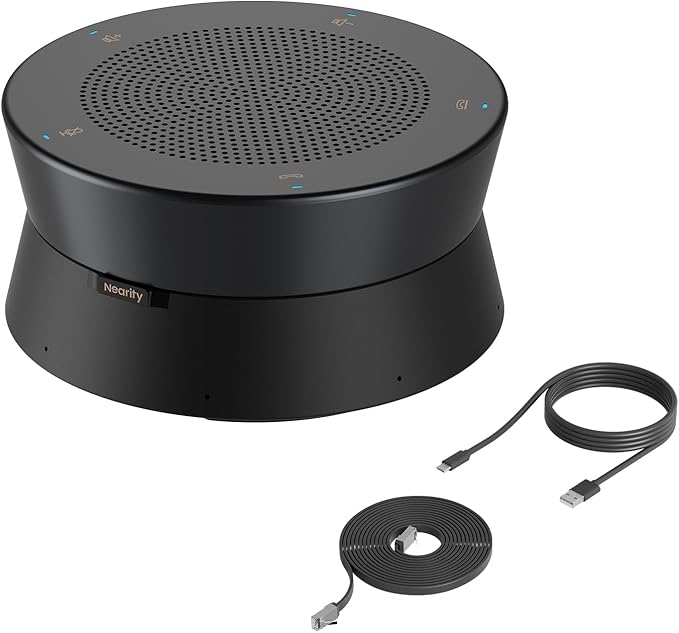 Nearity A21S Zoom Certified Conference Speaker and Microphone, Speakerphone w/8 Mics, 16ft Voice Pickup, AI 2.0 Noise Cancelling, USB Speakermic with Daisy Chain, Works with Microsoft/Teams/Google Mee