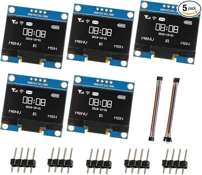 JAMHER 1.3 Inch I2C IIC OLED Display Module 128x64 Pixel Mini Self-Luminous Display Screen Board for Arduino Projects Raspberry Pi with Wire(5Pack White)