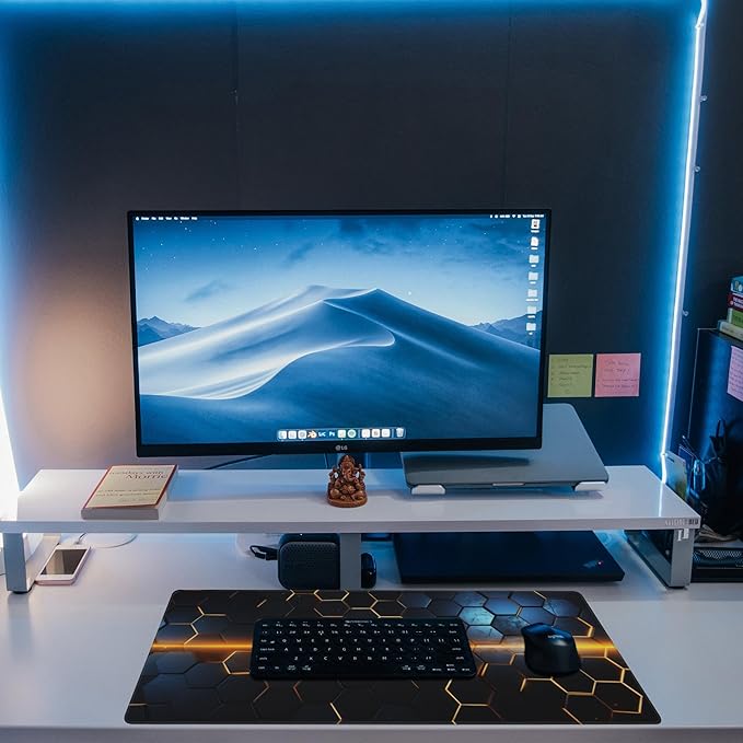 Eflxamz Large Gaming Mouse Pad for Desk,Golden Lines Honeycomb Technology Desk Mat,Honeycomb Technology Desk Pad,Extended Computer Keyboard Mouse Pad with Non-Slip Base and Stitched Edge,31.5"x11.8"
