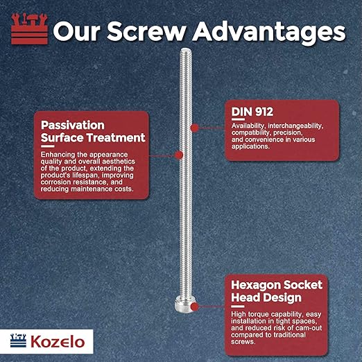 Kozelo 5pcs Socket Head Cap Screws - [M4-0.7 x 95mm] 304 Stainless Steel Allen Socket Drive for Electrical Motor 3D Printing Fan Engine Replacement Use, Silver