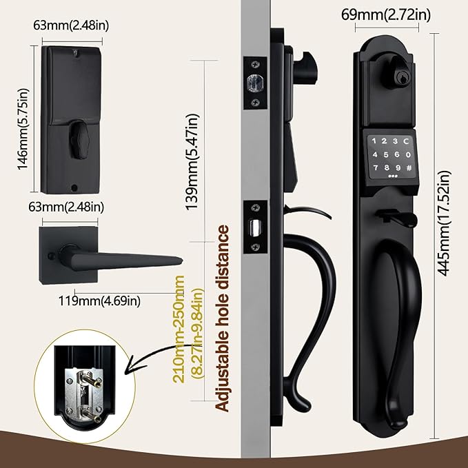HISAFE (Left Hand) Keyless Entry Door Lock with Handle Sets, Electronic Smart Exterior Door Handleset with Keypad