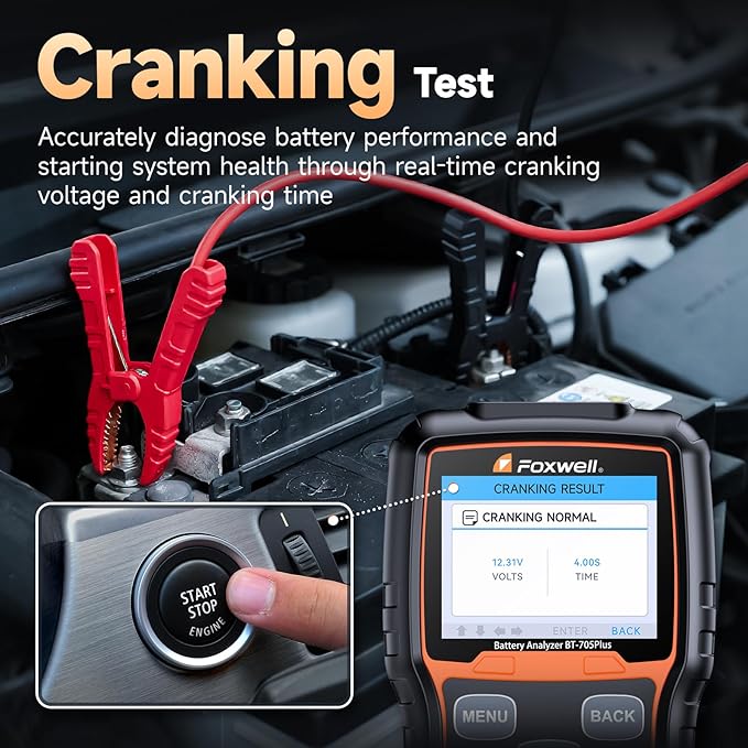 Car Battery Tester 24V 12V Load Tester, FOXWELL BT705 Plus 100-2000CCA Automotive Alternator Tester Digital Cranking Charging System Tester for Car Truck Marine ATV, Upgraded of BT705