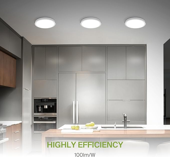 ASD LED 18" Round Flush Mount Ceiling Light Fixture, Low Profile Surface Lighting | 5CCT, Dimmable, Ultra-Thin, ETL Listed | 32W 2600LM 2700-6000K 100-277V | Kitchen, Hallway Lamp | White, 4 Pack