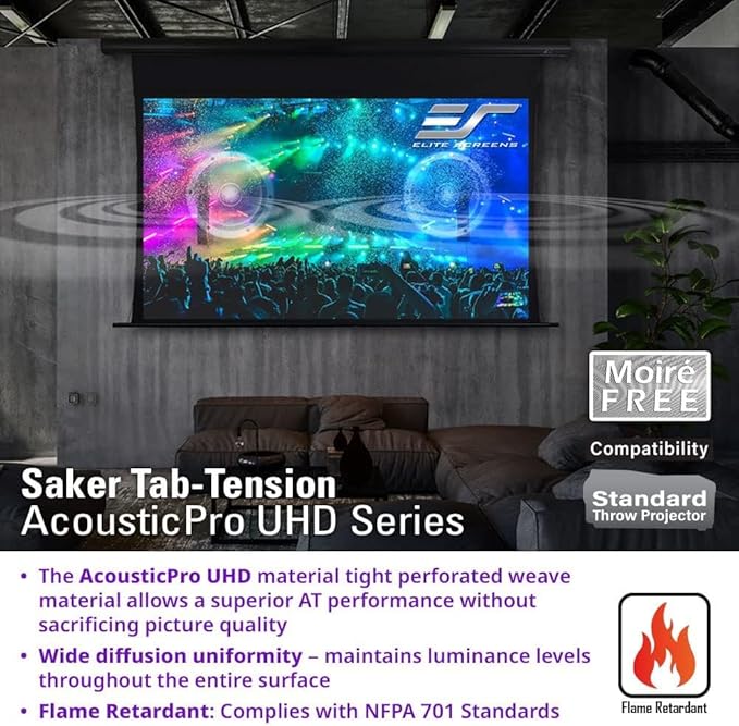 Elite Screens Saker Tab-Tension AcousticProUHD RC1 Kit, Acoustically Sound Transparent Projector Screen, SKT150UH2-E12-AUHD